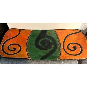 Hand carved Wood Platter Orange , Green, Black Design  # 1951